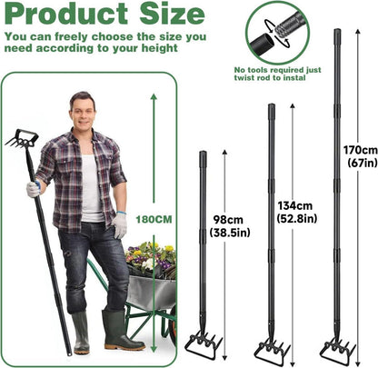 Edelstahl Gartenhacke mit Steigbügel und Harke 2-in-1