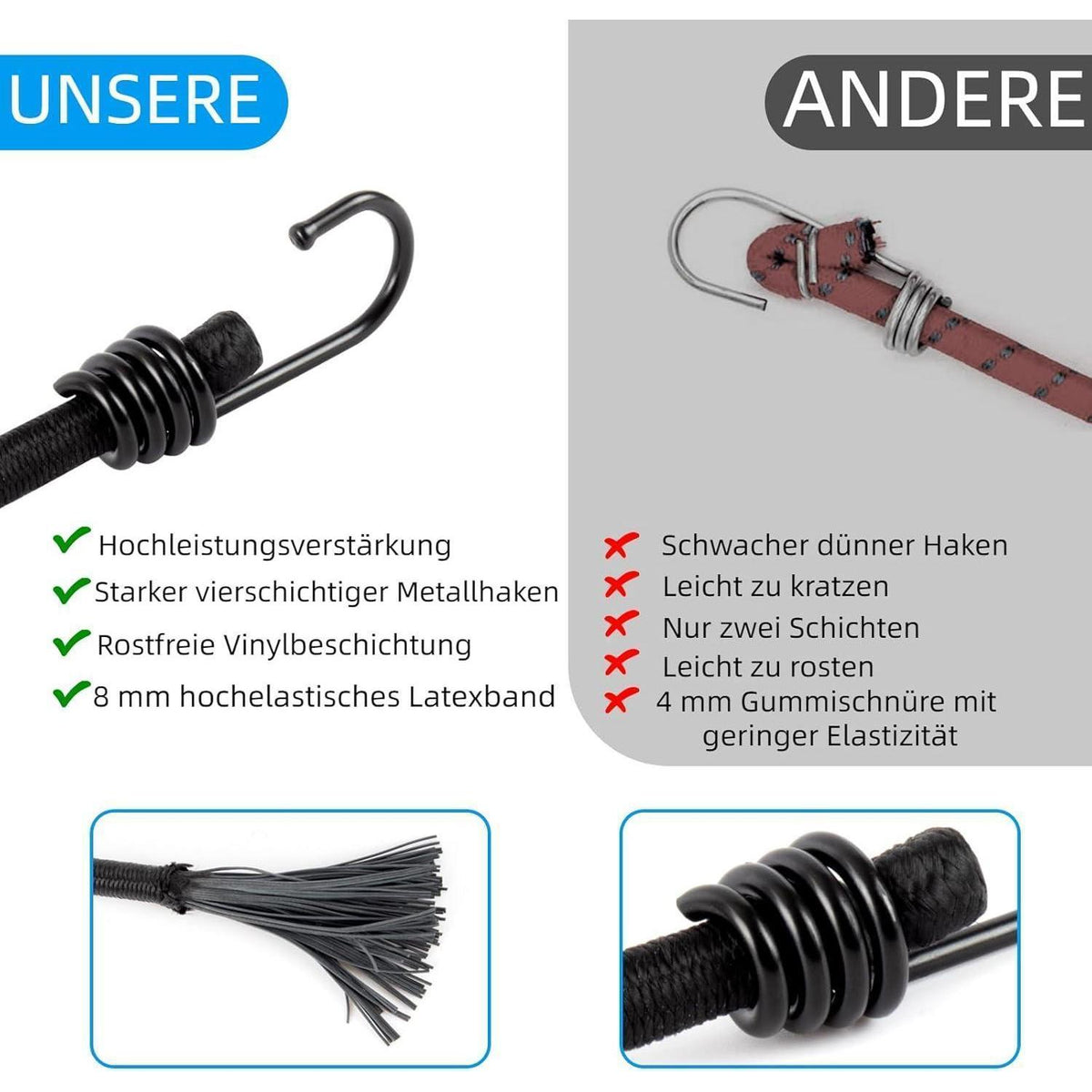 Spanngummis mit Haken – 10er Set, 45 cm, Robust & Vielseitig