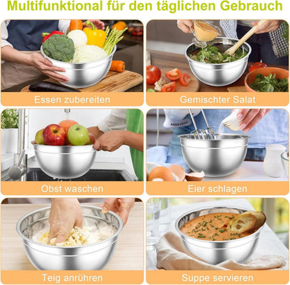 7er Set Edelstahl Rührschüssel mit luftdichtem Deckel - Stapelbar