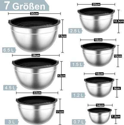Onader Edelstahl Rührschüssel Set 7er Salatschüssel