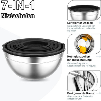 Rührschüssel Set Edelstahl Salatschüssel 7er Set Luftdichtem Deckel