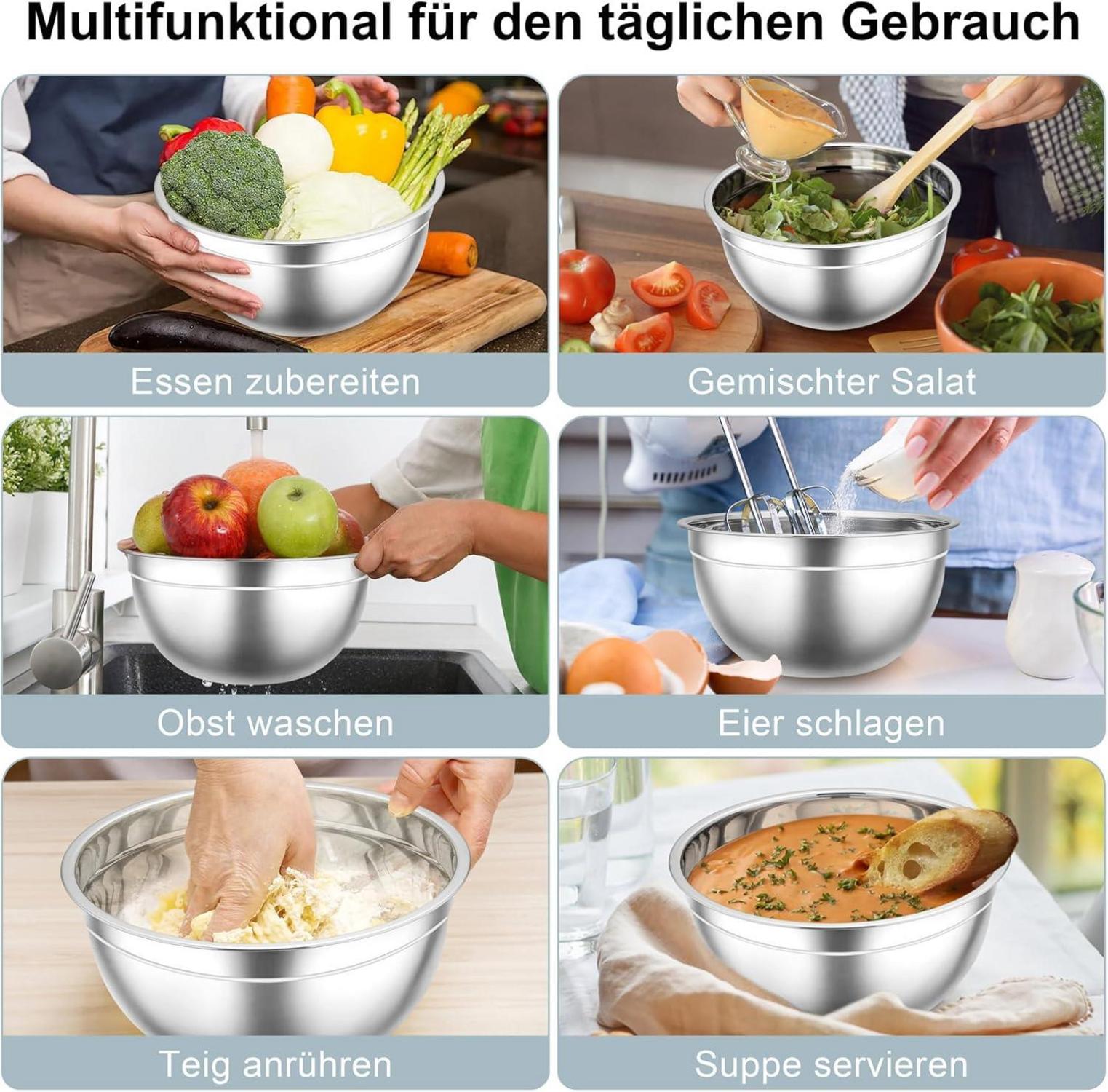 Rührschüssel Set Edelstahl Salatschüssel 7er Luftdichter Deckel Schwarz 7er