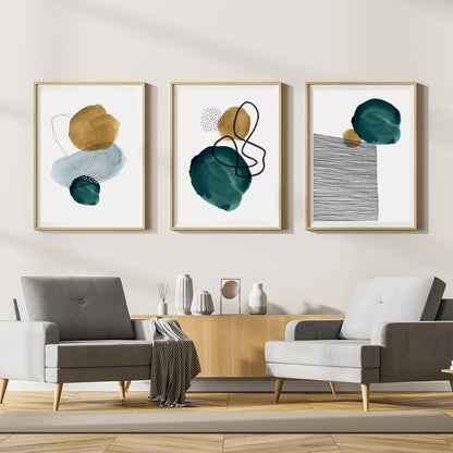 Moderne Boho Leinwandbilder Wohnzimmer Set 3-teilig 30x40cm Geometrie