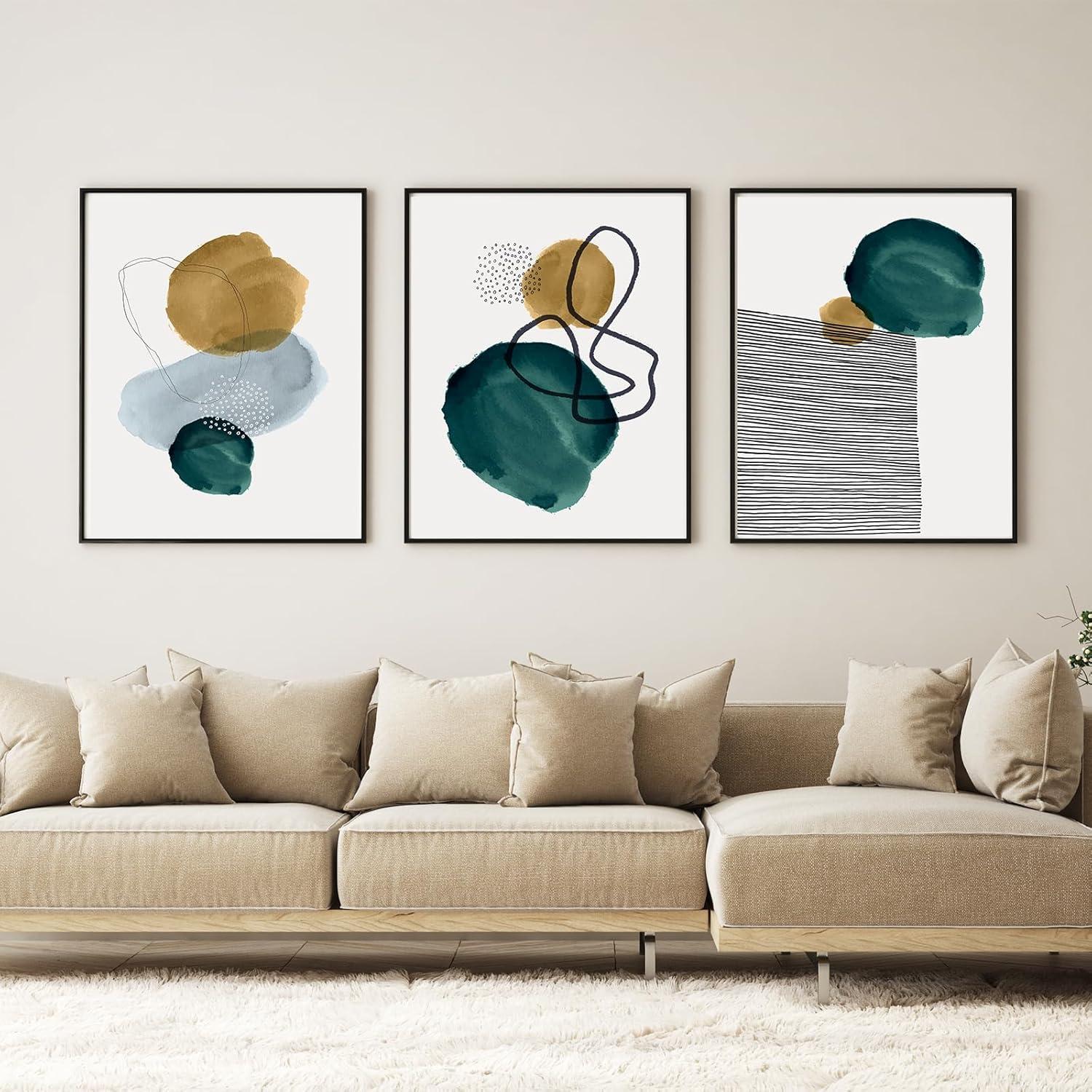 LYBOHO Leinwand Bilder Moderne Abstrakt Kunstposter Wohnzimmer Set Geometrie 4 3PCS 30x40cm