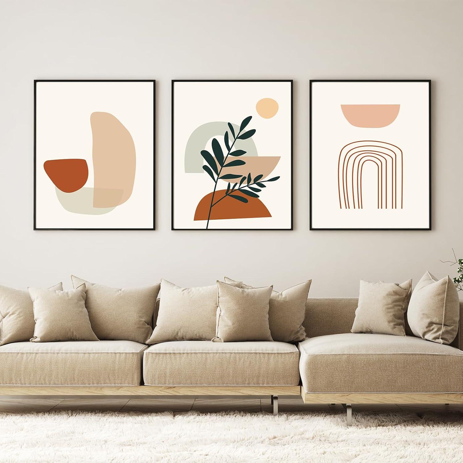Moderne Abstrakt Kunstposter Leinwand Bilder Wohnzimmer Set 3-teilig, Boho Poster Geometrie 5, 20x30cm, Ohne Rahmen