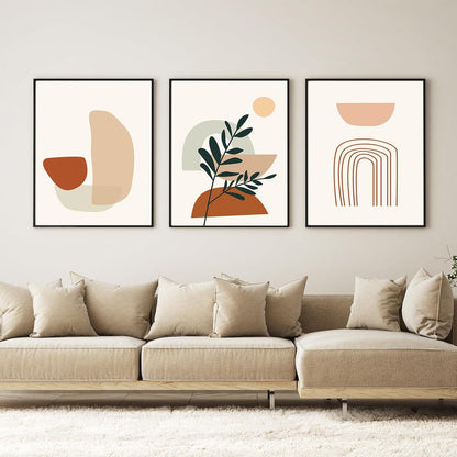 Moderne Abstrakt Kunstposter Leinwand Bilder Wohnzimmer Set 3-teilig, Boho Poster Geometrie 5, 20x30cm, Ohne Rahmen