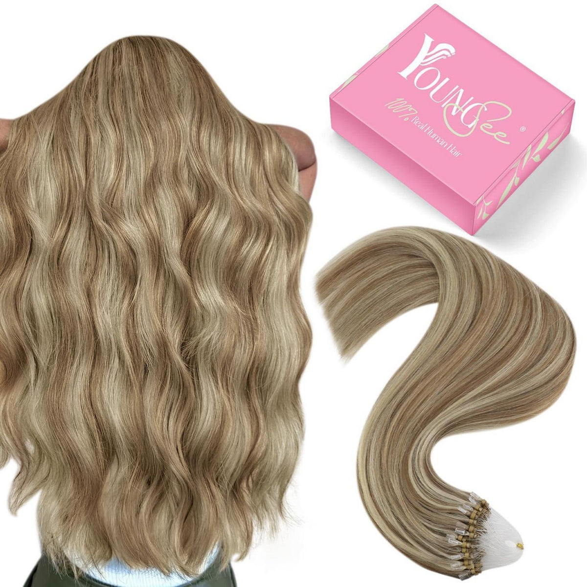 Echthaar Micro Ring Extensions Hellbraun mit Highlights