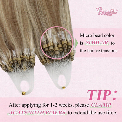 Echthaar Micro Ring Extensions Hellbraun mit Highlights