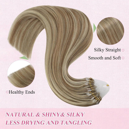 Echthaar Micro Ring Extensions Hellbraun mit Highlights