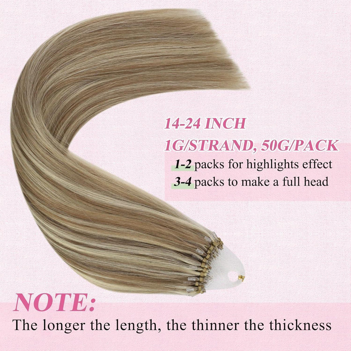 Echthaar Micro Ring Extensions Hellbraun mit Highlights