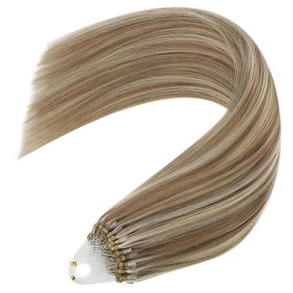 Echthaar Micro Ring Extensions Hellbraun mit Highlights