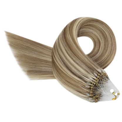 Echthaar Micro Ring Extensions Hellbraun mit Highlights