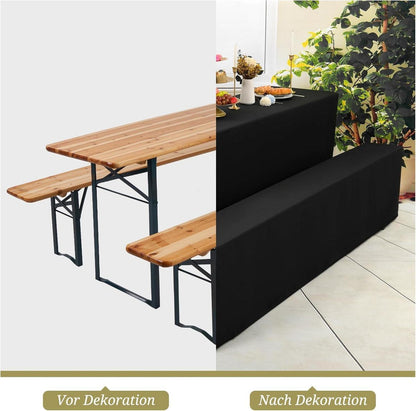Elastische Biertischhussen und Tischdecken, Schwarz, 70 cm Tischbreite, 3er Set