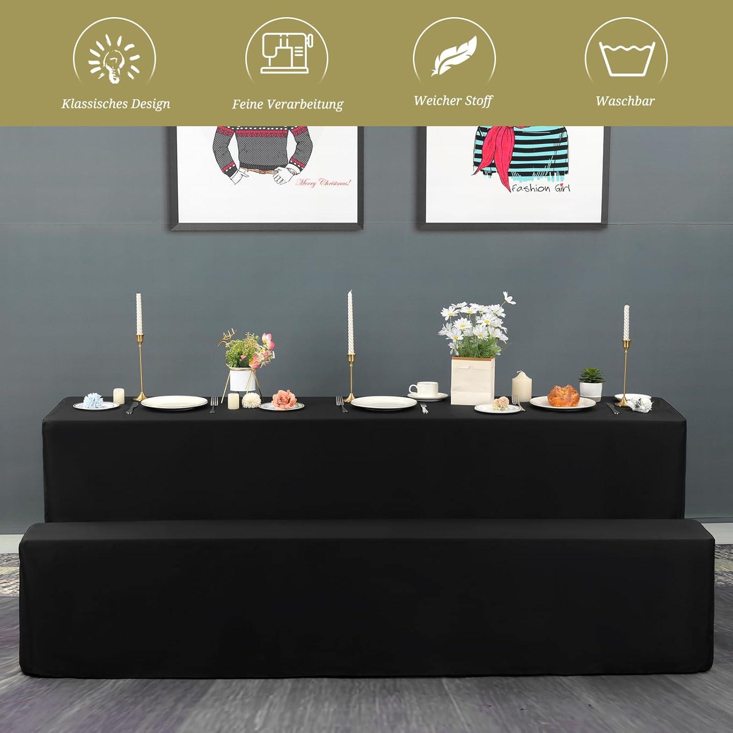 Schwarze Elastische Biertischhussen Bierbankhusse 220x70x75 cm 3er Set