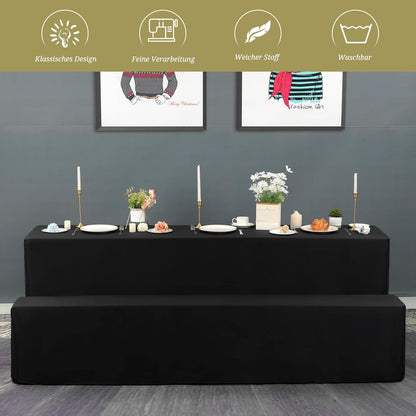 Schwarze Elastische Biertischhussen Bierbankhusse 220x70x75 cm 3er Set