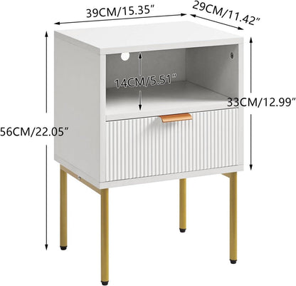 Nachttisch Mid-Century Modern mit Schublade & Goldrahmen