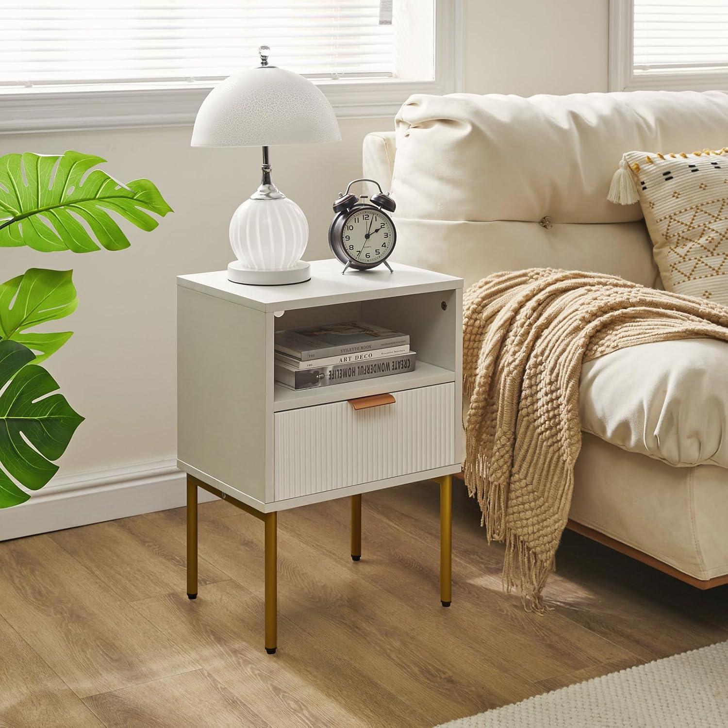 IBUYKE Nachttisch mit Aufbewahrungsschublade für Schlafzimmer und Wohnzimmer, Schwarz-Gold WNS008W