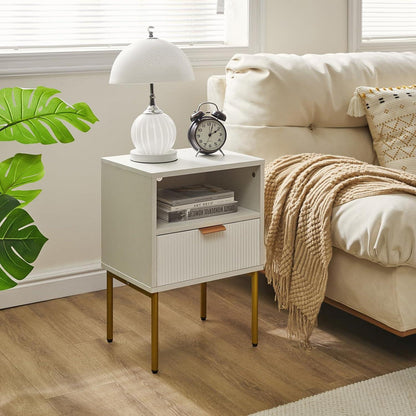 IBUYKE Nachttisch mit Aufbewahrungsschublade für Schlafzimmer und Wohnzimmer, Schwarz-Gold WNS008W