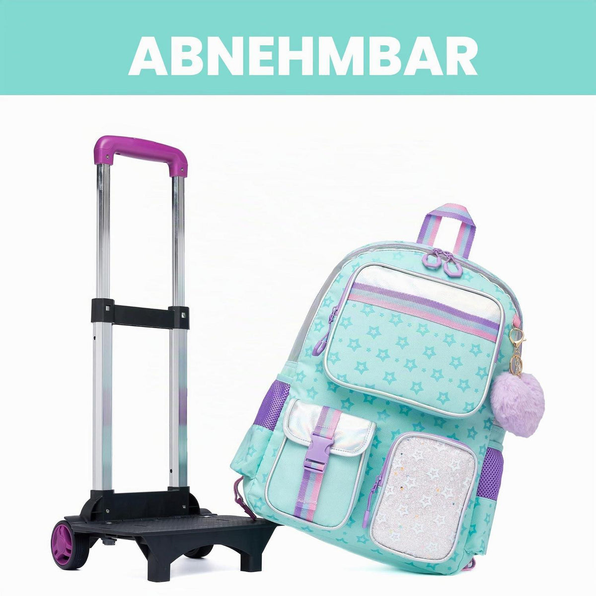 Kinder Trolley Rucksack Set mit Rädern – Grün Star