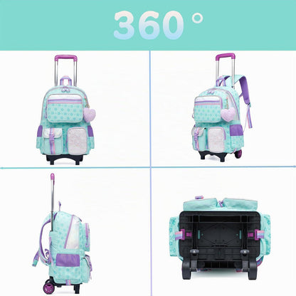 Kinder Trolley Rucksack Set mit Rädern – Grün Star