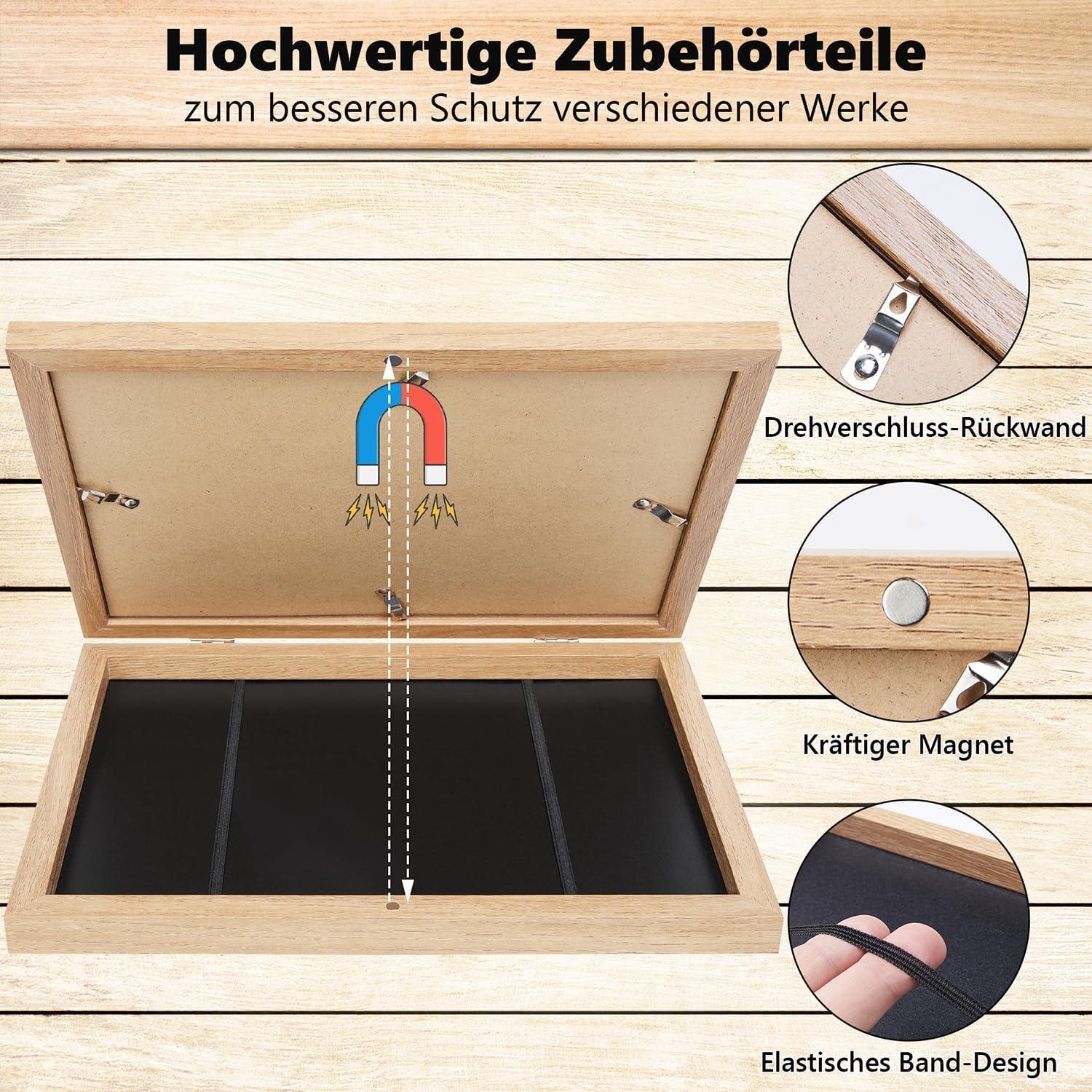 Kromapolis A4 Bilderrahmen für Kinderzeichnungen, Acrylglas, Aufstellbar/Wandmontierbar, Schwarz/Weiß/Naturholz