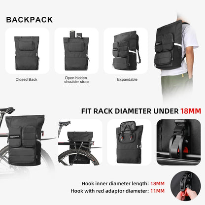 Multifunktionale Fahrradtasche Rucksack 25L wasserdichte Gepäckträgertasche