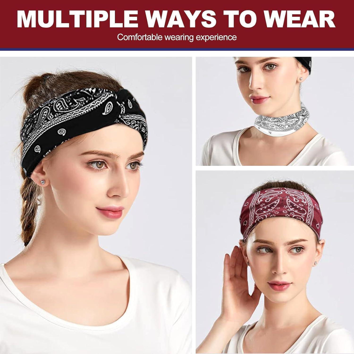 6er Set Damen Stirnbänder Elastisch Sommer Boho Haarband Print Yoga Sport