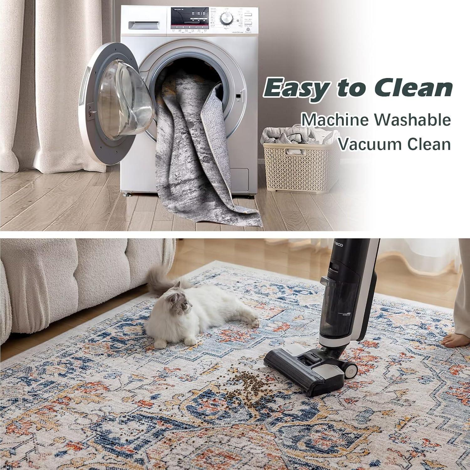 Waschbarer Vintage Kurzflor Teppich 160x230CM für Wohnzimmer & Schlafzimmer
