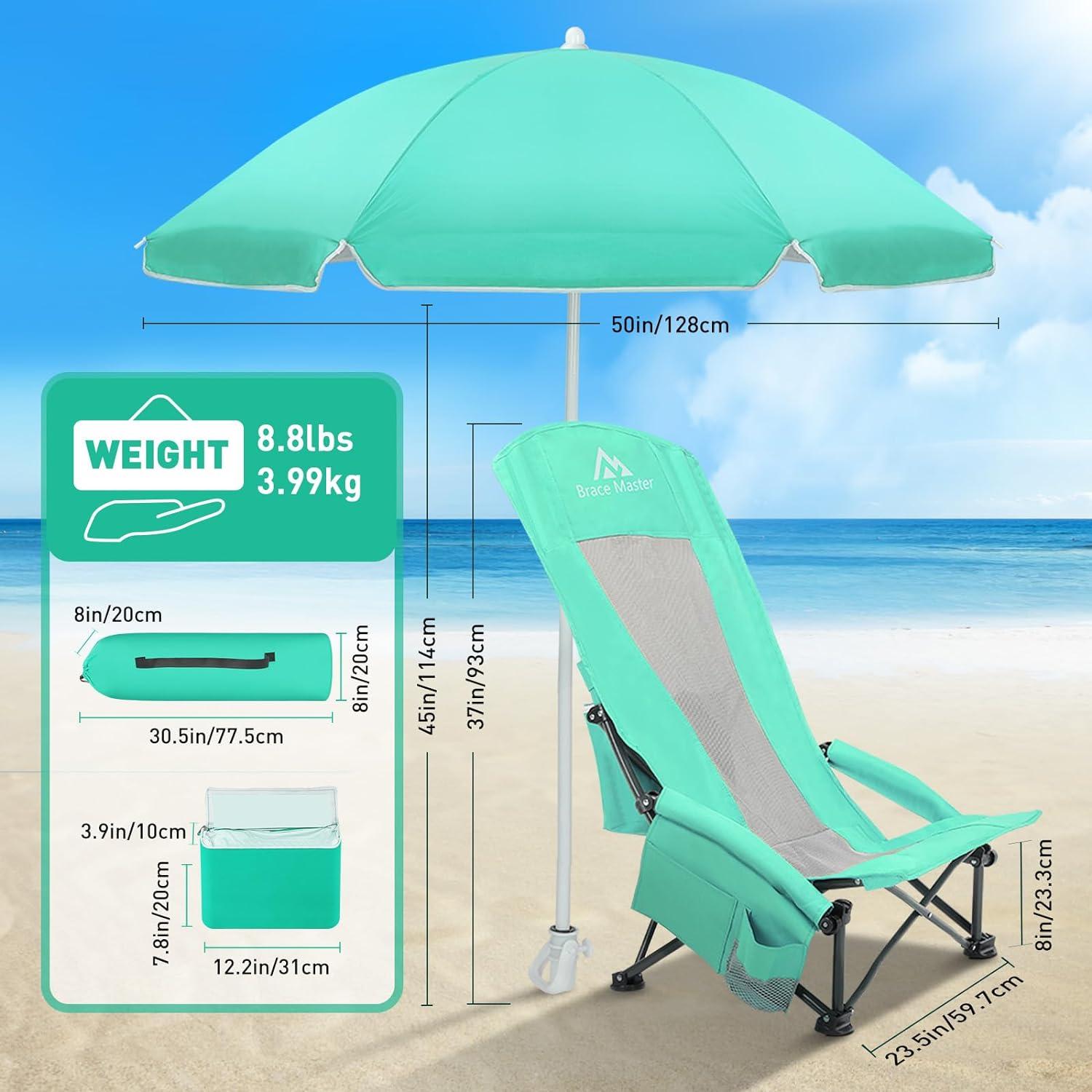 Strandstühle 2er Set mit Sonnenschirmen und Kühltasche