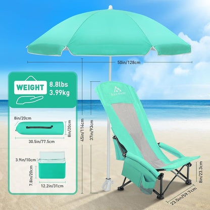 Strandstühle 2er Set mit Sonnenschirmen und Kühltasche