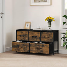 YITAHOME Kommode 100x30x55cm 5 Schubladen Stoff braun