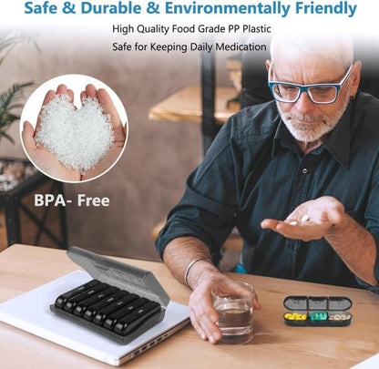 Tablettenbox 7 Tage, 3 Fächer, Medikamentenbox BPA frei, handlich