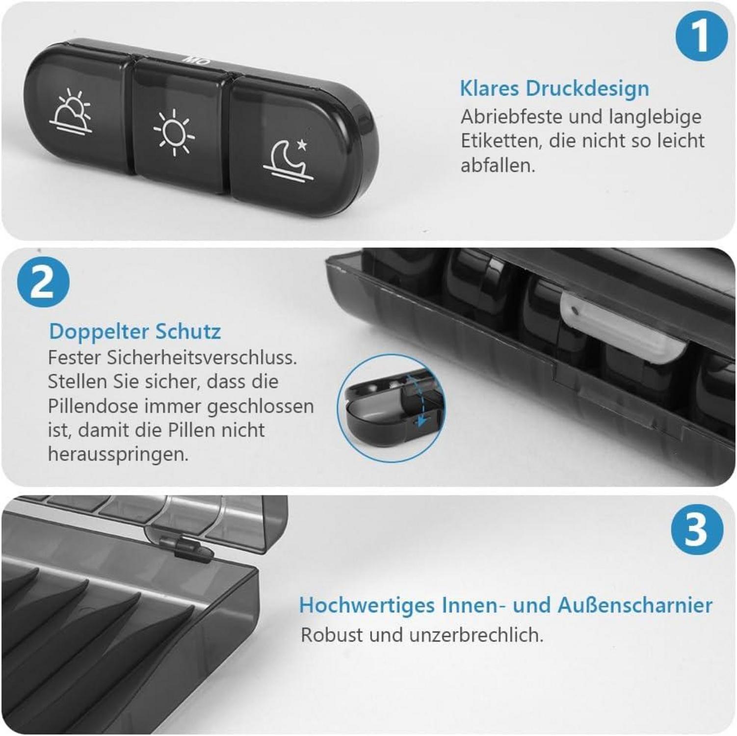 Tablettenbox 7 Tage 3 Fächer Medikamentenbox BPA Frei
