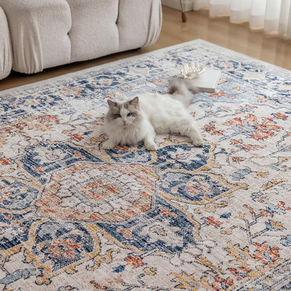 Waschbarer Teppich Vintage 120x170CM Weich Rutschfest Flauschig