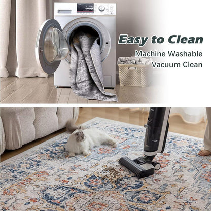 Waschbarer Vintage Teppich 120x170CM für Wohnzimmer und Schlafzimmer rutschfest