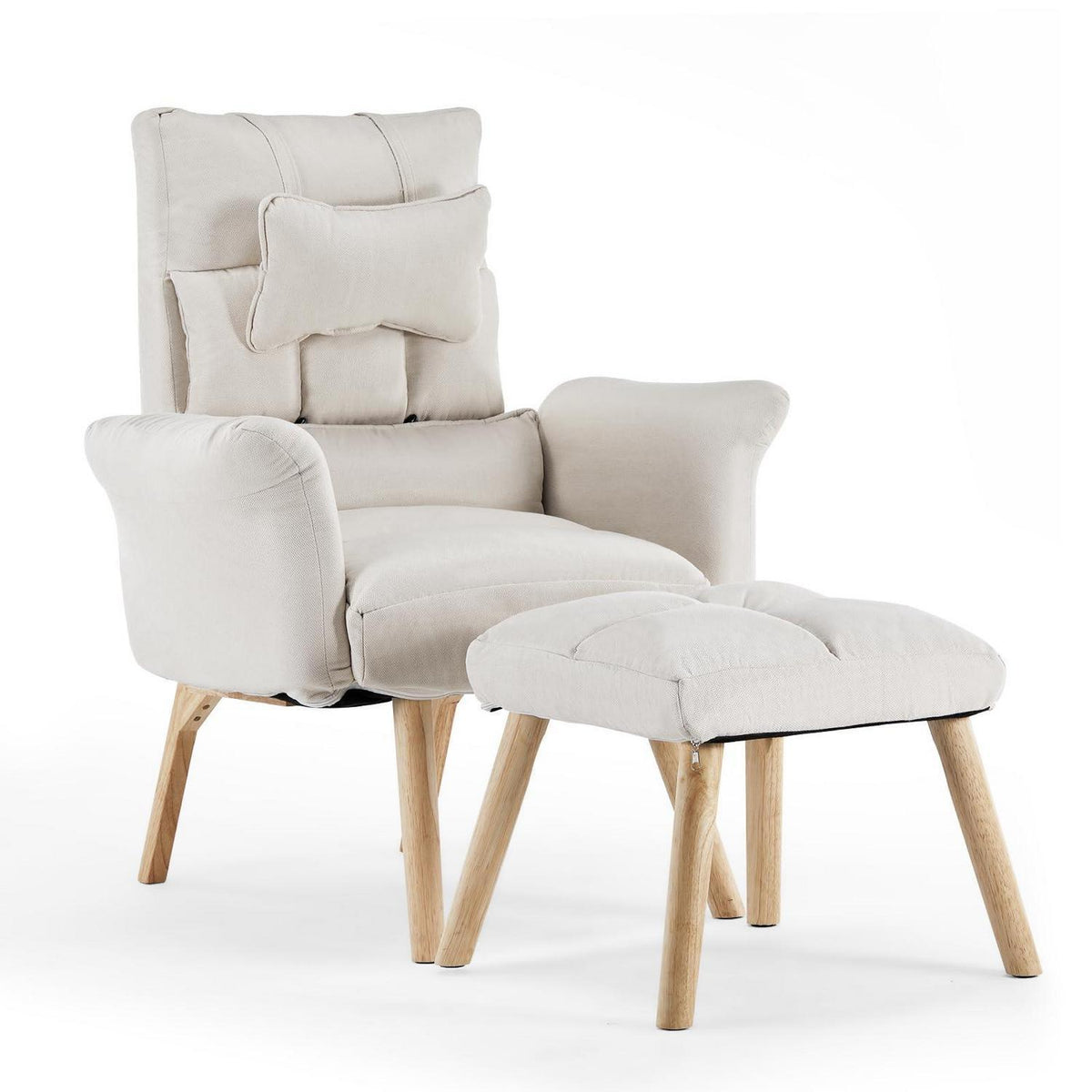Relaxsessel mit Liegefunktion & Hocker – Bequemer Fernsehsessel Creme
