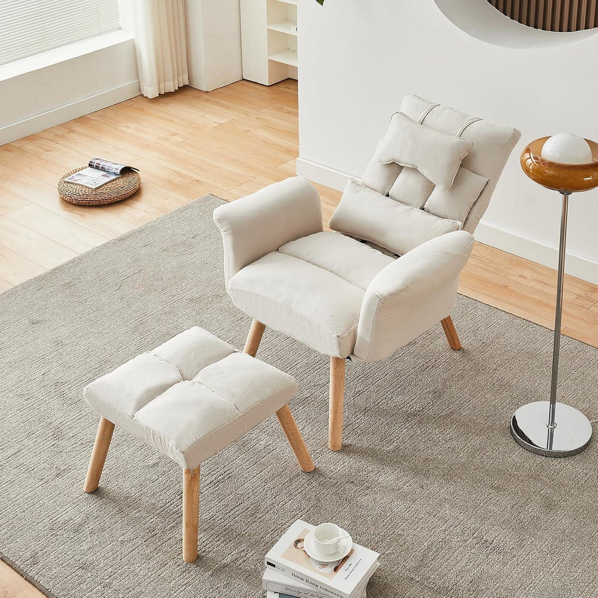 Relaxsessel mit Liegefunktion & Hocker – Bequemer Fernsehsessel Creme