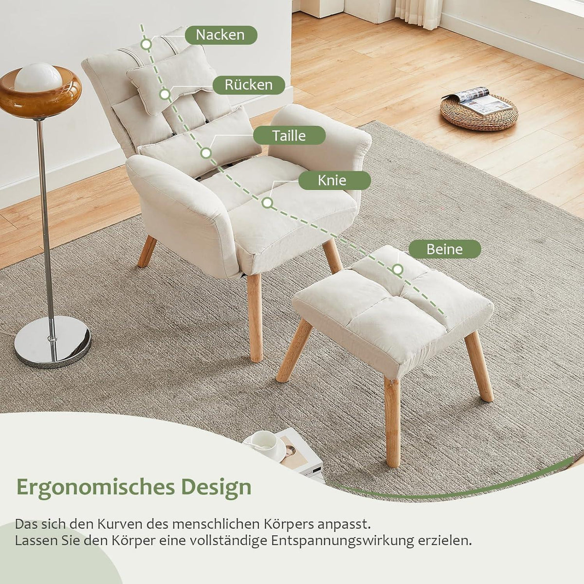 Relaxsessel mit Liegefunktion & Hocker – Bequemer Fernsehsessel Creme