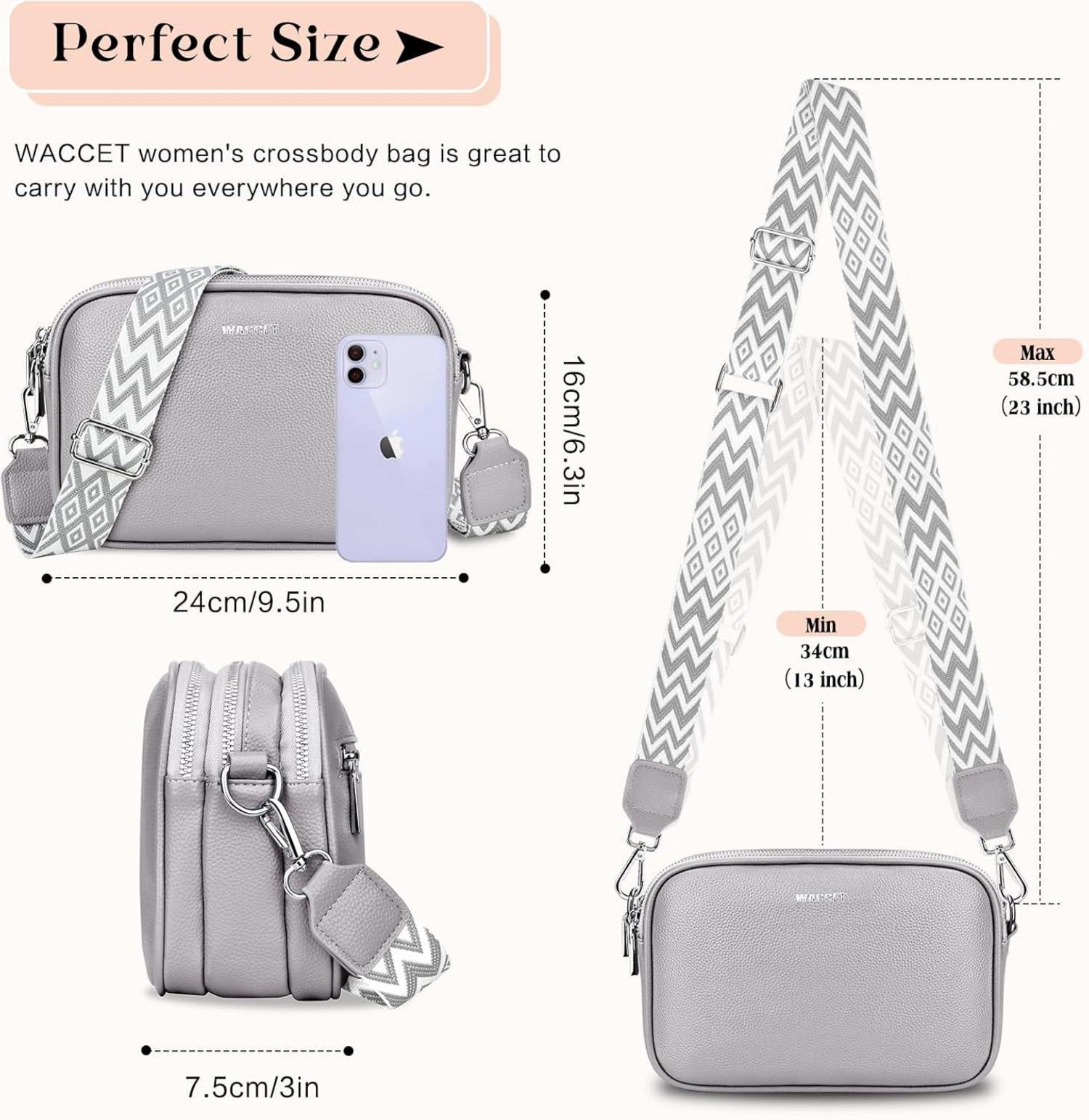 WACCET Umhängetasche Damen PU Leder Crossbody Bag mit