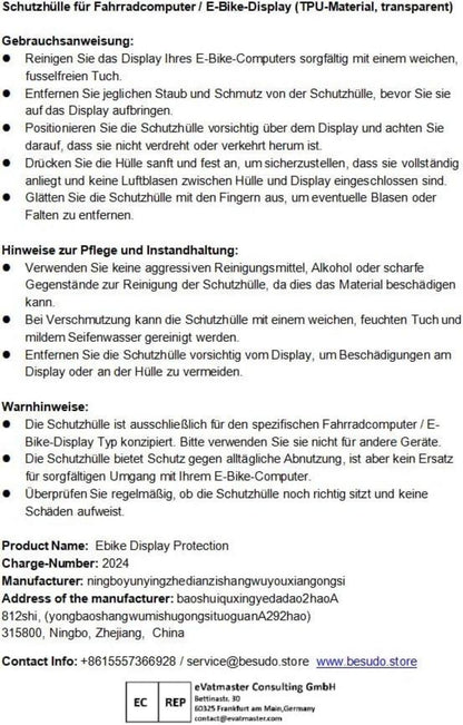 Besudo Purion 200 Display Schutzhülle Kratzschutz Stoßschutz Ebike Zubehör