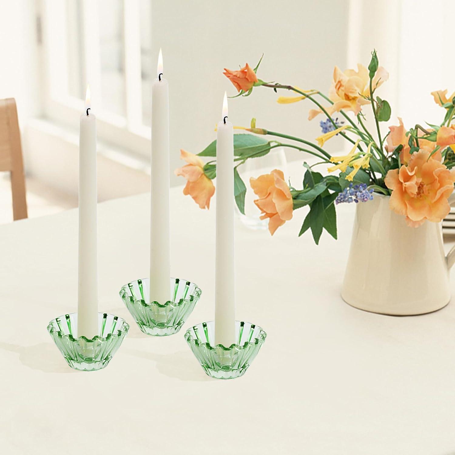 HofferRuffer Glas Kerzenhalter 3er Set Grün Stabkerzenständer