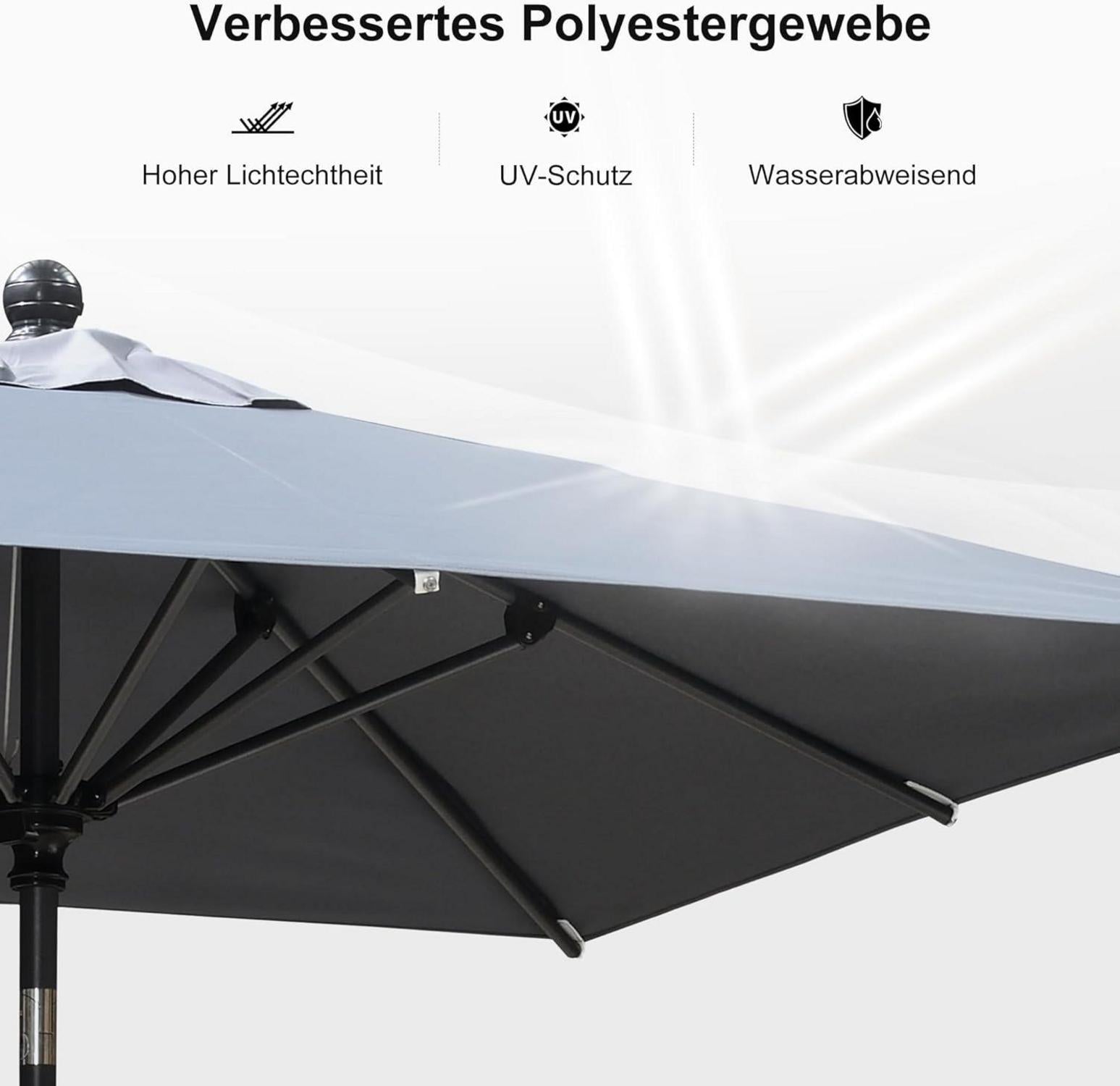 PURPLE LEAF Sonnenschirm 250x250cm Alu Balkonschirm knickbar Gartenschirm Kurbel