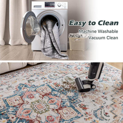 Waschbarer Vintage Orientalischer Teppich 160x230CM Beige