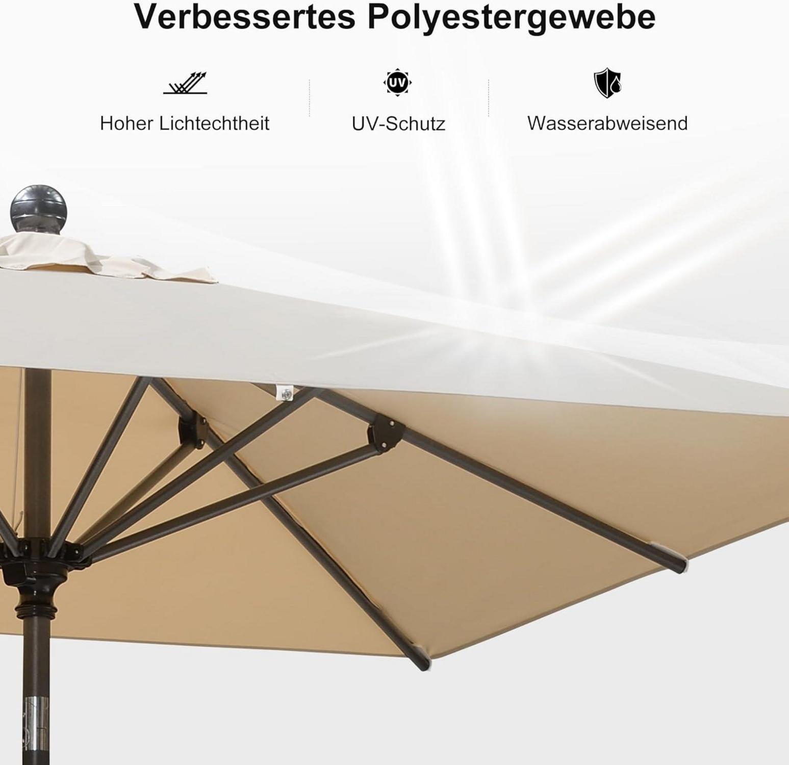 Knickbarer Sonnenschirm 180 x 180 cm mit Kurbel, Alu Gestell, Beige