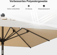 Knickbarer Sonnenschirm 180 x 180 cm mit Kurbel, Alu Gestell, Beige