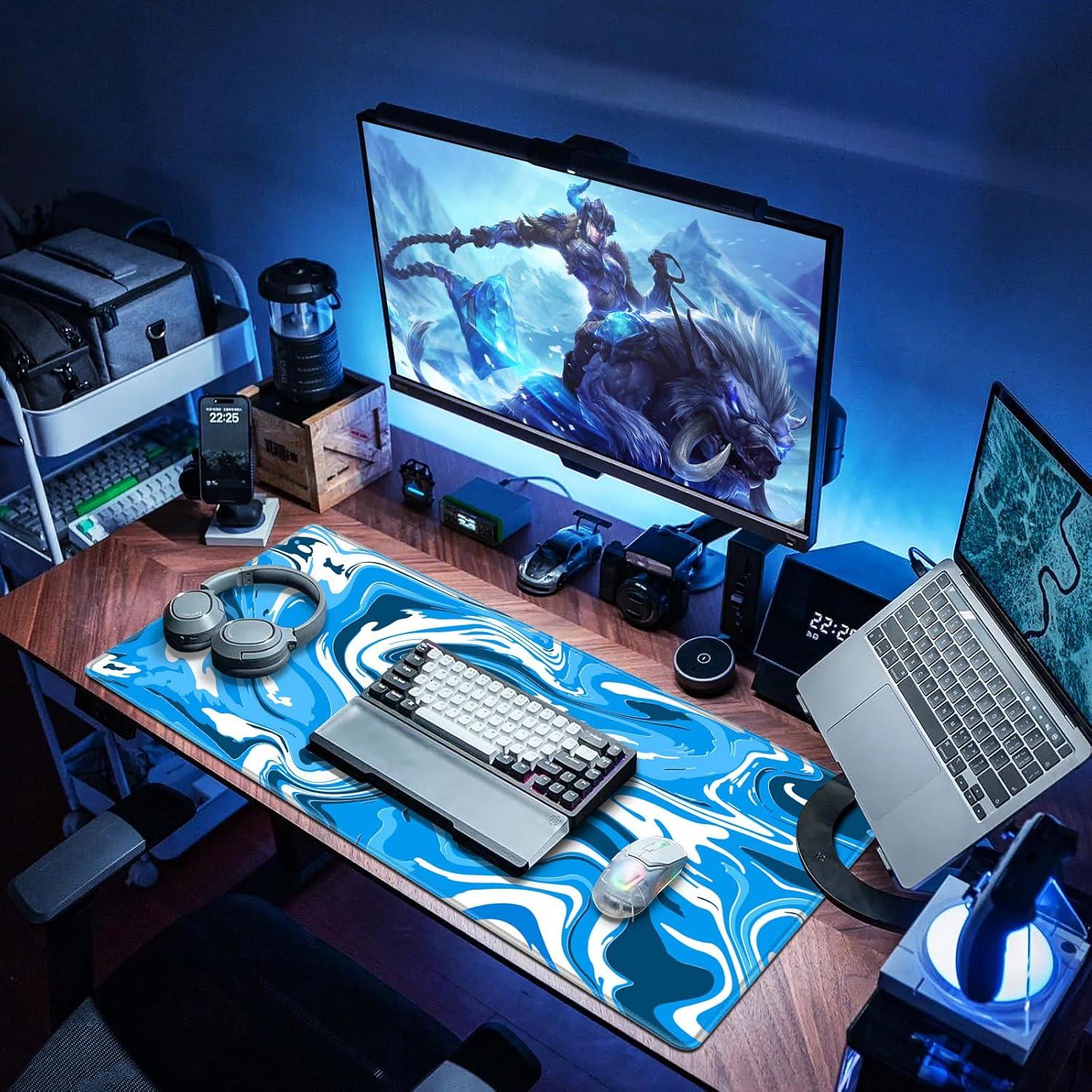 Gaming Mauspad XXL 900x500x3mm Fluid Art groß Vernähte Kanten
