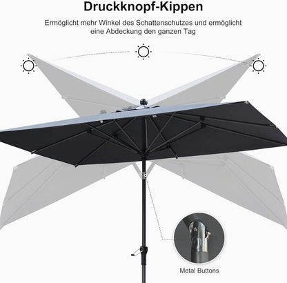 Aluminium Sonnenschirm 270 x 180 cm mit Kurbel und Neigefunktion Grau