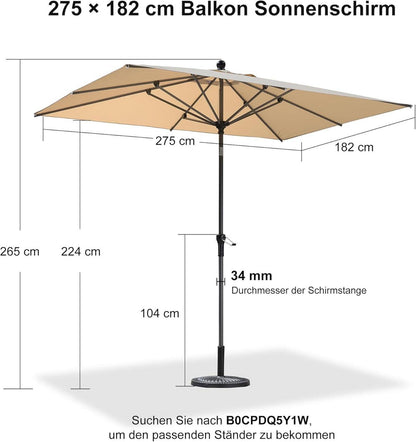 Aluminium Sonnenschirm 270x180 cm neigbar Beige Terrasse Schwimmbad