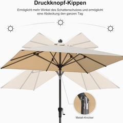 Sonnenschirm Alu 200 x 200 cm knickbar mit Kurbel Beige UV-beständig