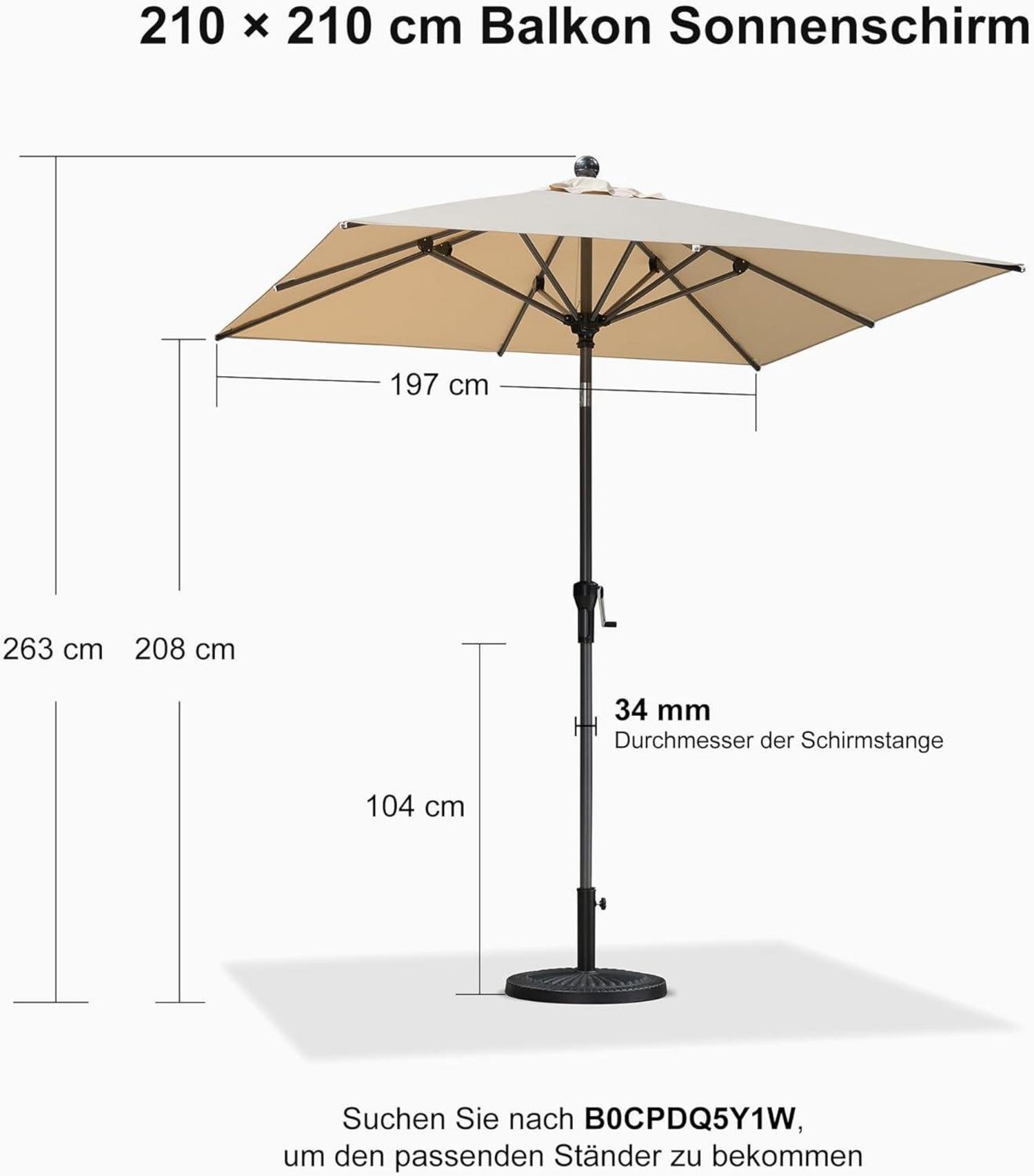 Sonnenschirm 200x200 cm Alu knickbar Gartenschirm Kurbel UV-beständig Beige